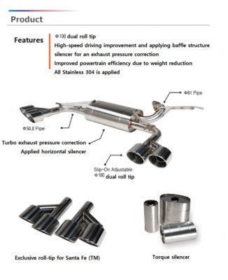 JUN B.L Axle-Back Exhaust for 2019-2021 Hyundai Santa Fe TM Performance Muffler