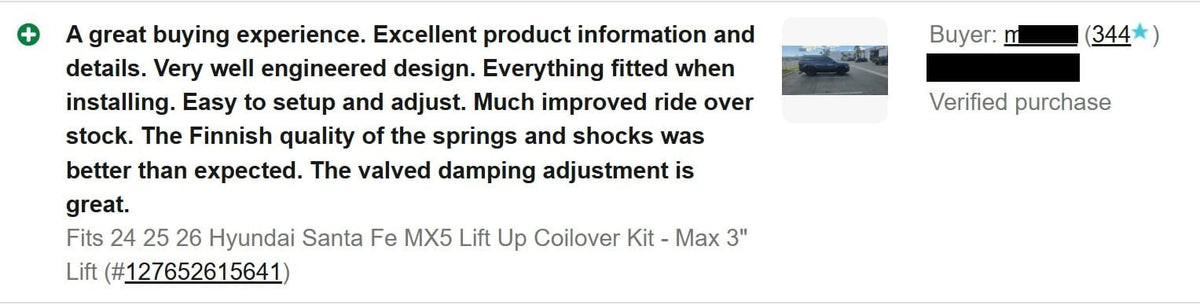 Fits  24 25 26 Hyundai Santa Fe MX5 Lift Up Coilover Kit - Max 3" Lift