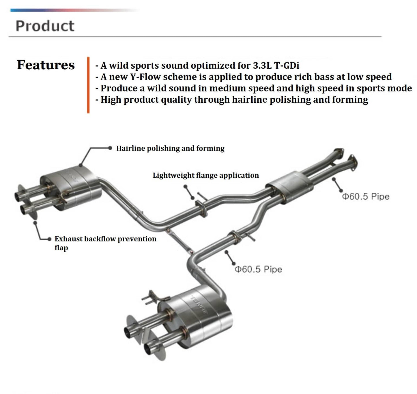 JUN B.L Racing Cat-Back Exhaust KIA Stinger 3.3T 2018-2021 GT GT1 GT2 Performance