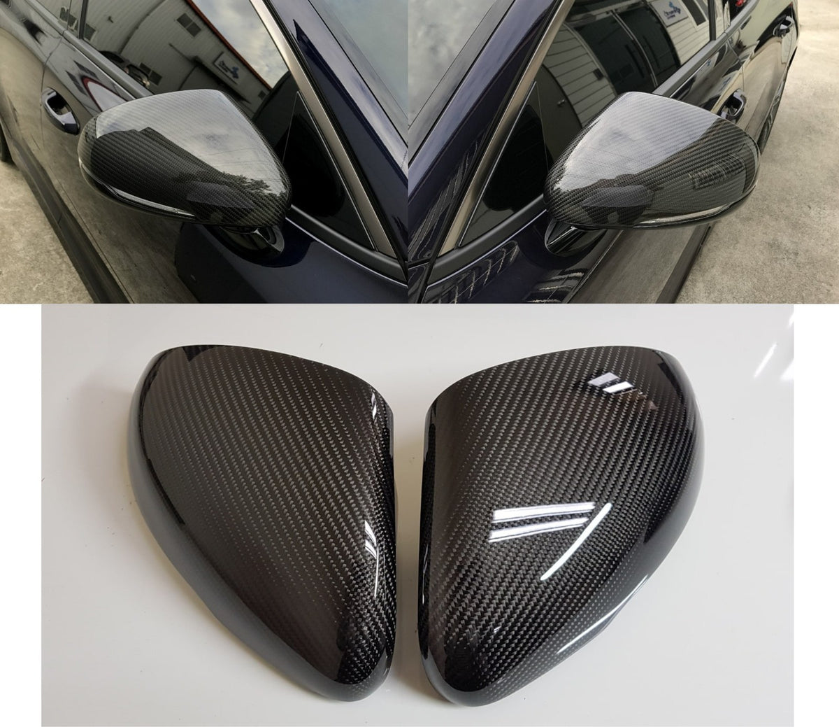 Kia Stinger GT GT2 2018+ Carbon Fiber Mirror Cover Replaced Glossy Black 2pc